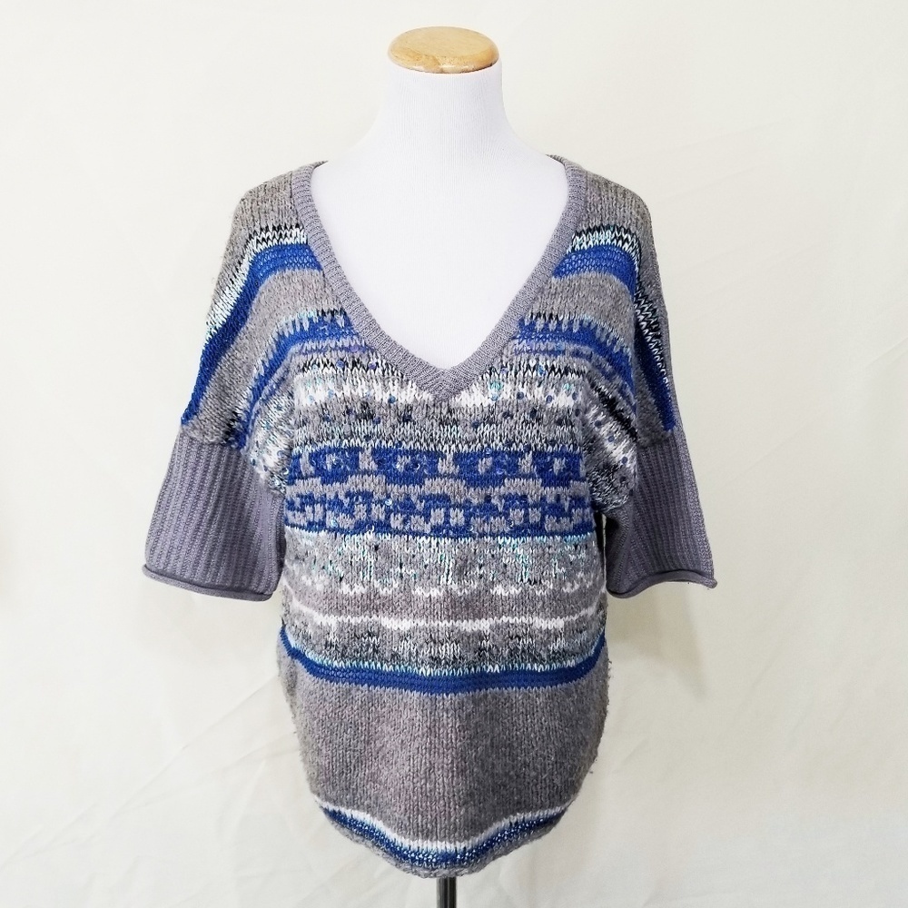 Free People fair isle sweater blue dolman sequins